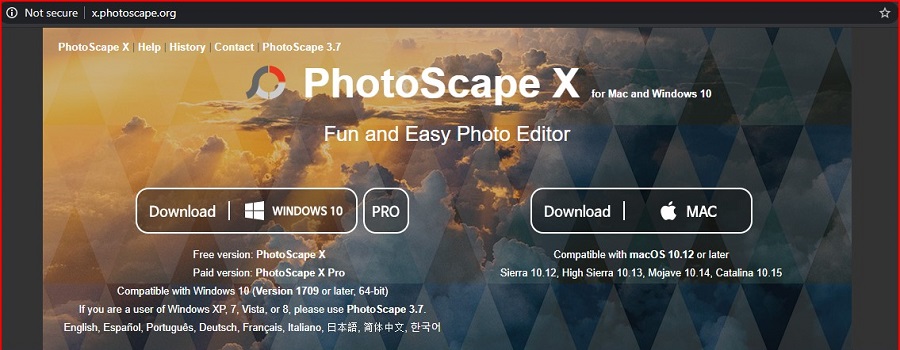 PhotoScape X Front Page